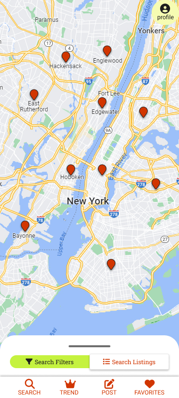 Map layout with location search results