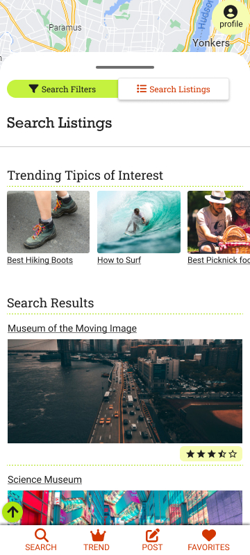 Location search results page